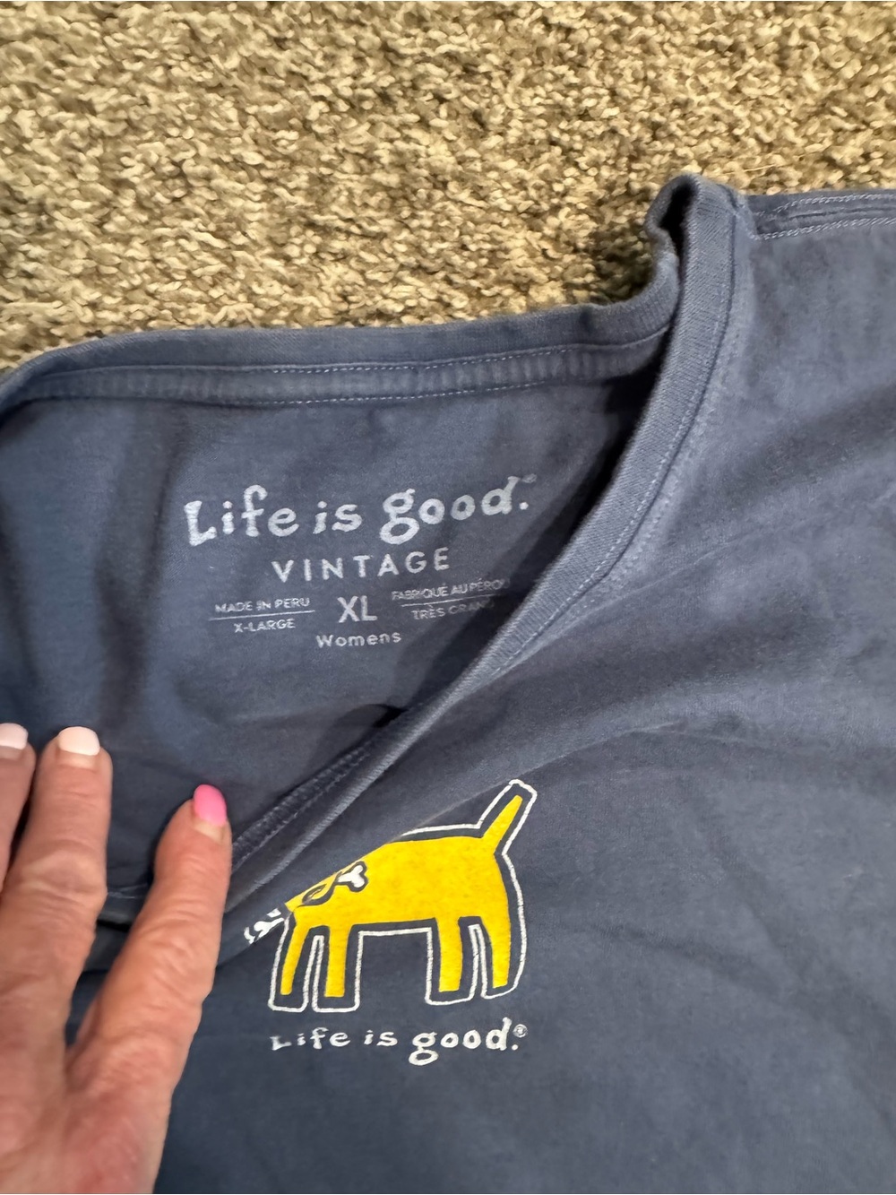 Life Is Good Navy Short Sleeve Tee with Yellow Dog Graphic - Picture 2 of 8